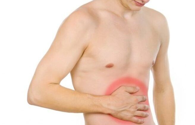 Bauchschmerzen als Symptom für das Vorhandensein von Parasiten.